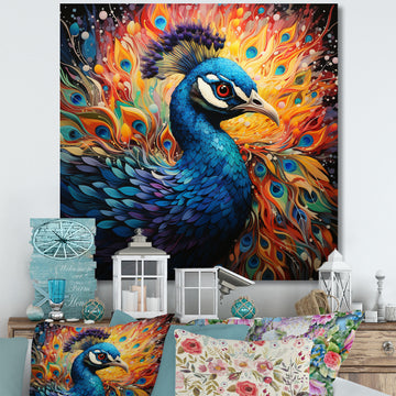 Teal Peacock Pointillist Peacock Pointillism - Peacock Canvas Wall Art